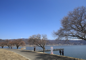 駐車場から見る諏訪湖